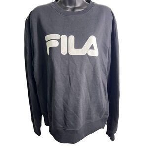 Fila Sweatshirt Mens Large Black Crewneck Pullover‎ Big Logo Athletic Fleece